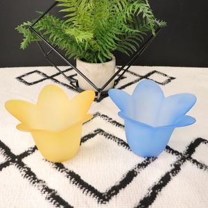 Pair of Glass Flower Votive Candle Holders
